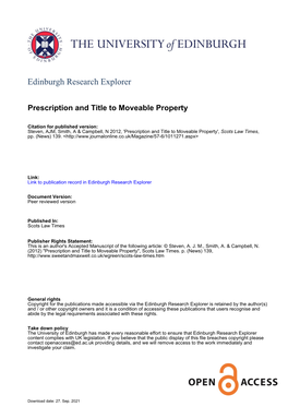 Prescription and Title to Moveable Property