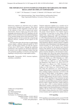 The Importance of Wnt Pathways for Bone Metabolism and Their Regulation by Implant Topography C