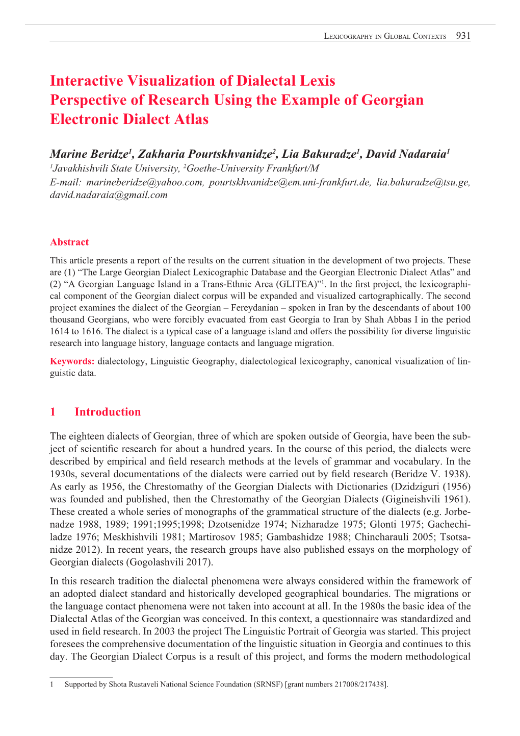 Interactive Visualization of Dialectal Lexis Perspective of Research Using the Example of Georgian Electronic Dialect Atlas