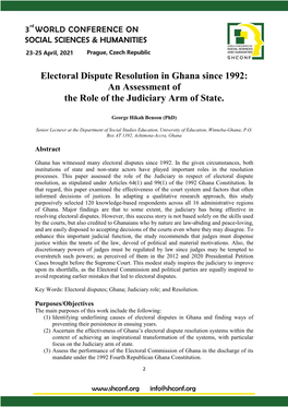 Electoral Dispute Resolution in Ghana Since 1992: an Assessment of the Role of the Judiciary Arm of State