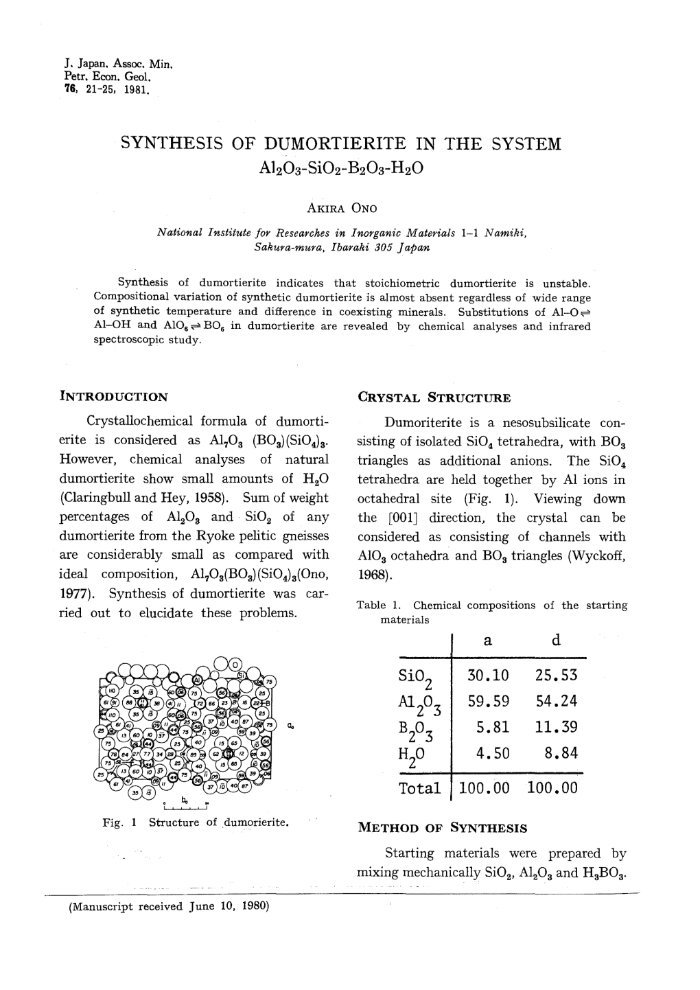 SYNTHESIS of DUMORTIERITE in the SYSTEM Al2o3-Sio2-B2O3