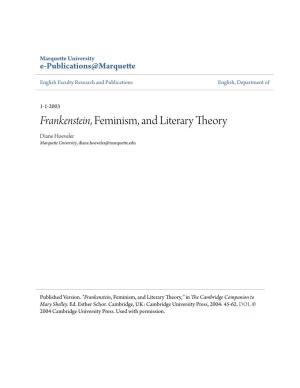 Frankenstein, Feminism, and Literary Theory Diane Hoeveler Marquette University, Diane.Hoeveler@Marquette.Edu