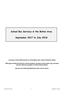School Bus Services in the Bolton Area September 2017 to July 2018
