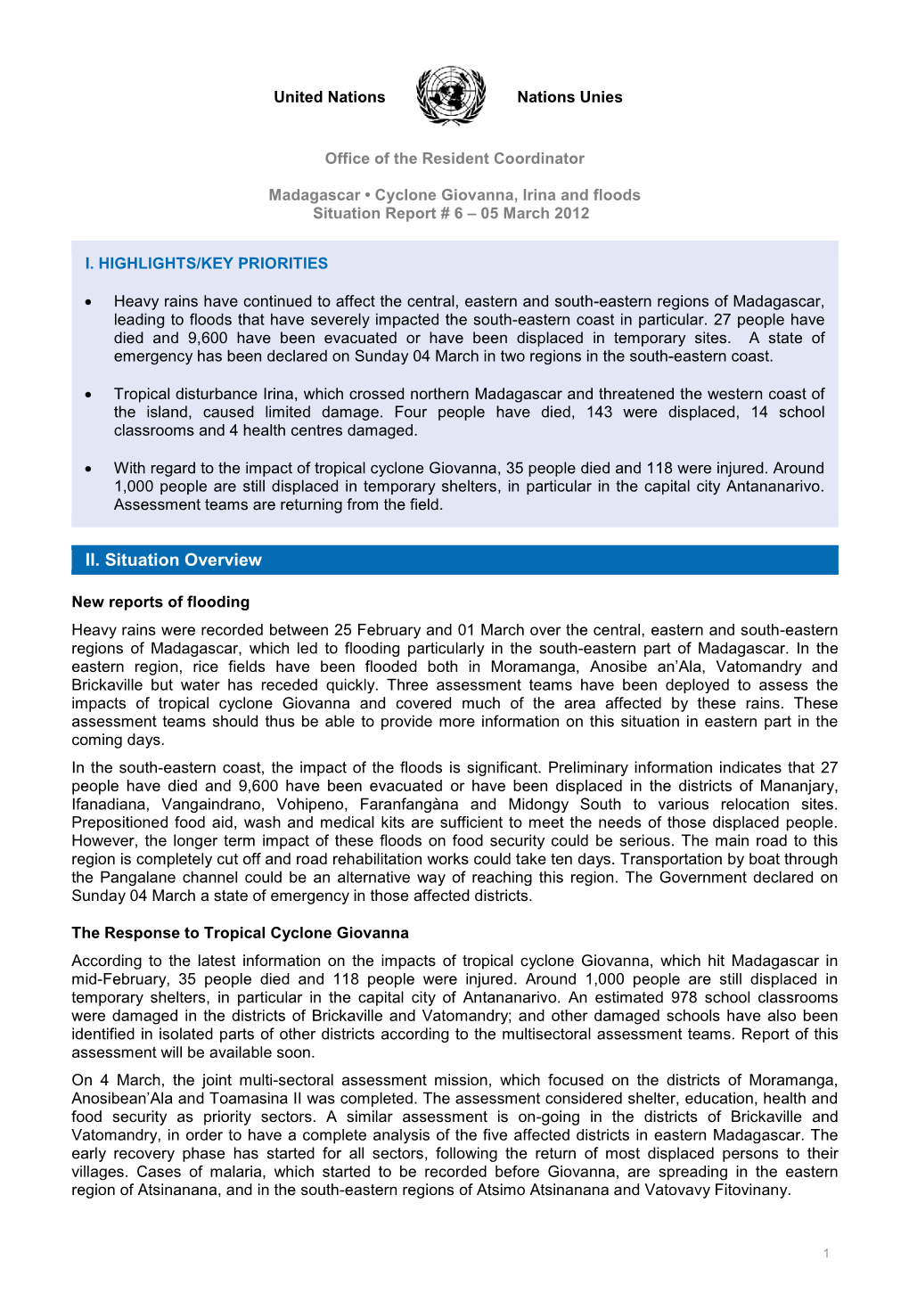 II. Situation Overview