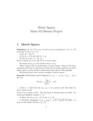 Metric Spaces Math 413 Honors Project