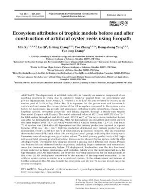 Ecosystem Attributes of Trophic Models Before and After Construction of Artificial Oyster Reefs Using Ecopath