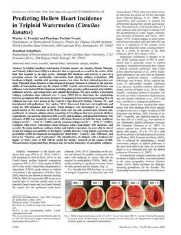 Predicting Hollow Heart Incidence in Triploid Watermelon (Citrullus