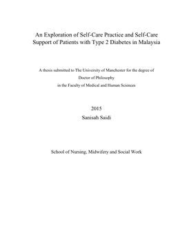 An Exploration of Self-Care Practice and Self-Care Support Patients With