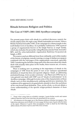 Rituals Between Religion and Politics the Case of VHP's 2001-2002 Ayodhya-Campaign