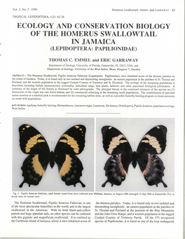 Ecology and Conservation Biology of the Homerus Swallowtail in Jamaica (Lepidoptera: Papilionidae)