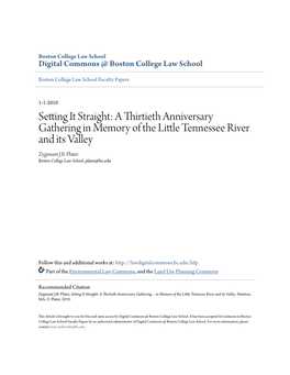 A Thirtieth Anniversary Gathering in Memory of the Little Tennessee