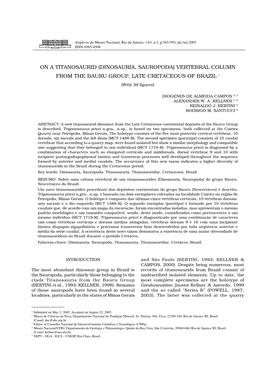 VERTEBRAL COLUMN from the BAURU GROUP, LATE CRETACEOUS of BRAZIL 567 Compatible Size