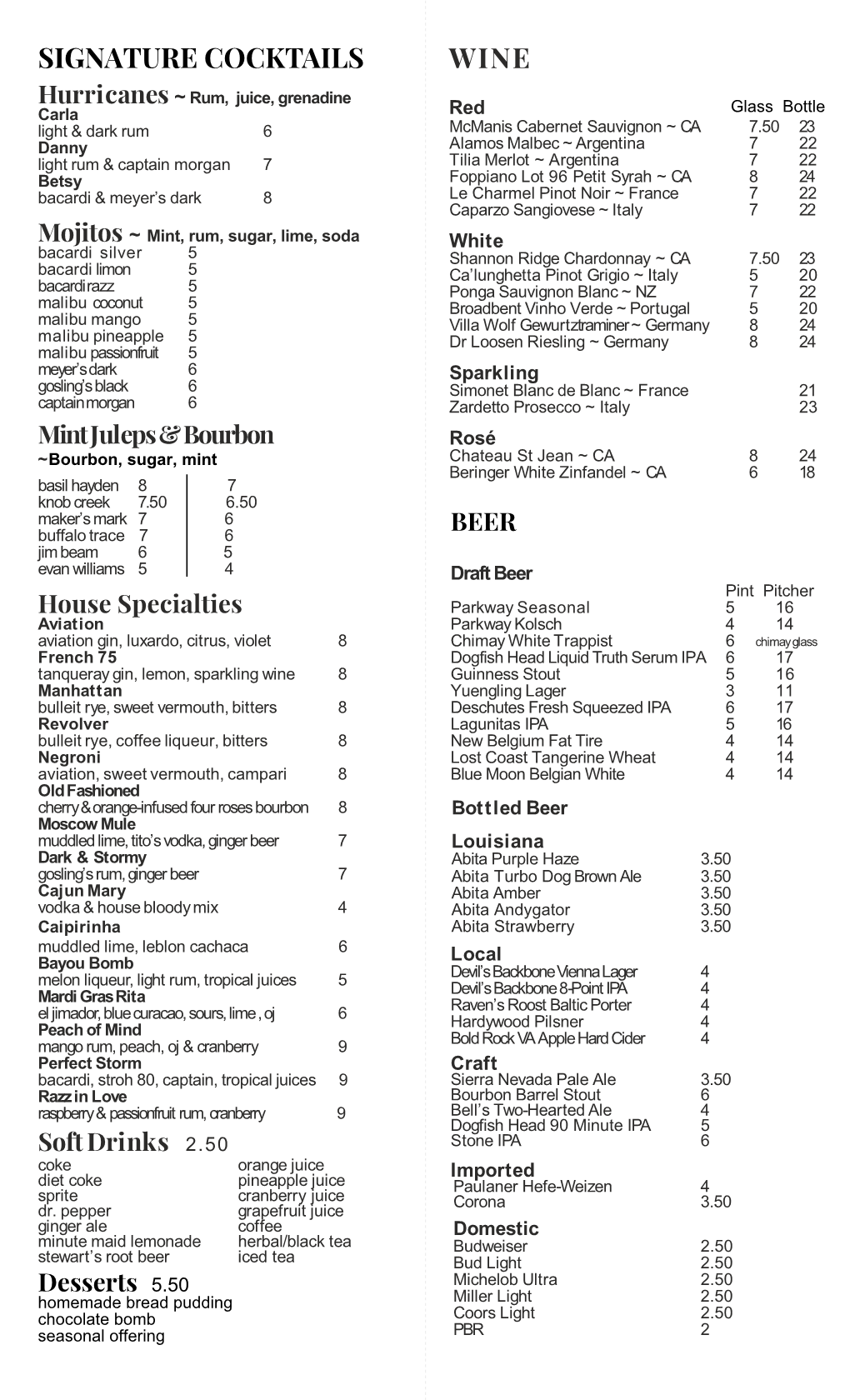 Beer, Wine & Cocktails
