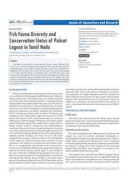 Fish Fauna Diversity and Conservation Status of Pulicat Lagoon in Tamil Nadu