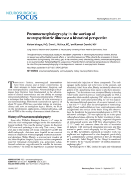 Pneumoencephalography in the Workup of Neuropsychiatric Illnesses: a Historical Perspective