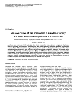 An Overview of the Microbial Α-Amylase Family