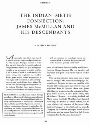 THE INDIAN-METIS CONNECTION: JAMES Mcmillan and HIS DESCENDANTS