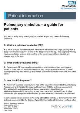 Pulmonary Embolus (PE)?