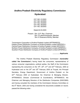 Andhra Pradesh Electricity Regulatory Commission Hyderabad