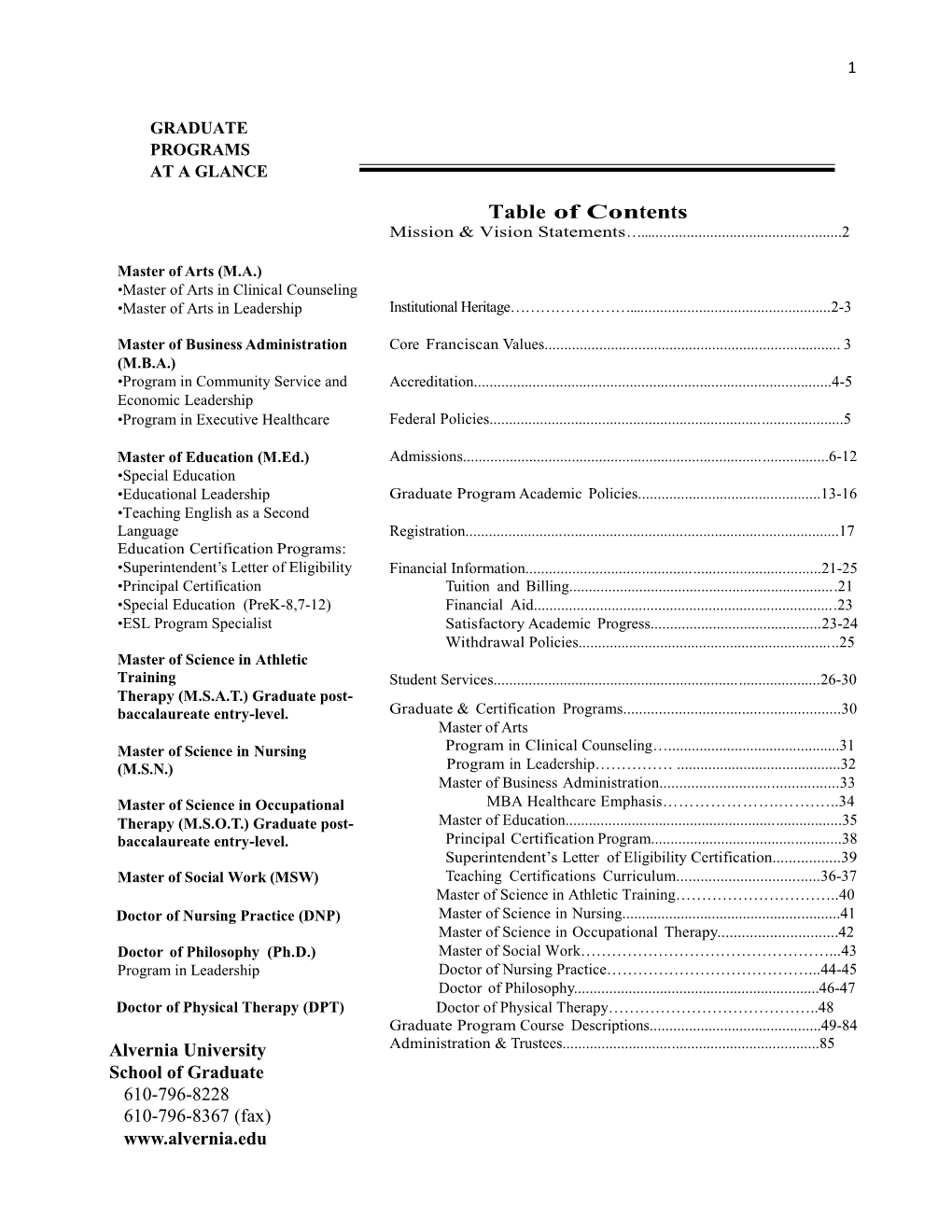 Table of Contents Mission & Vision Statements…