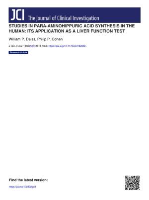 Studies in Para-Aminohippuric Acid Synthesis in the Human: Its Application As a Liver Function Test