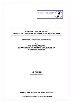 Eastern Officer Basin: Structural Framework from Geophysical Data