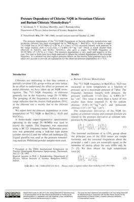 Pressure Dependence of Chlorine NQR in Strontium Chlorate and Barium Chlorate Monohydrate * V
