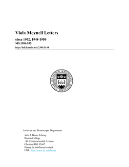 Viola Meynell Letters Circa 1902, 1948-1950 MS.1986.035