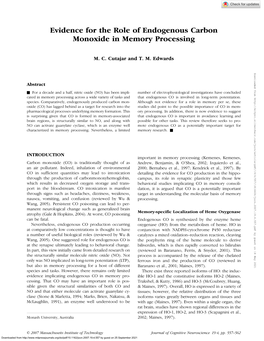 Evidence for the Role of Endogenous Carbon Monoxide in Memory Processing