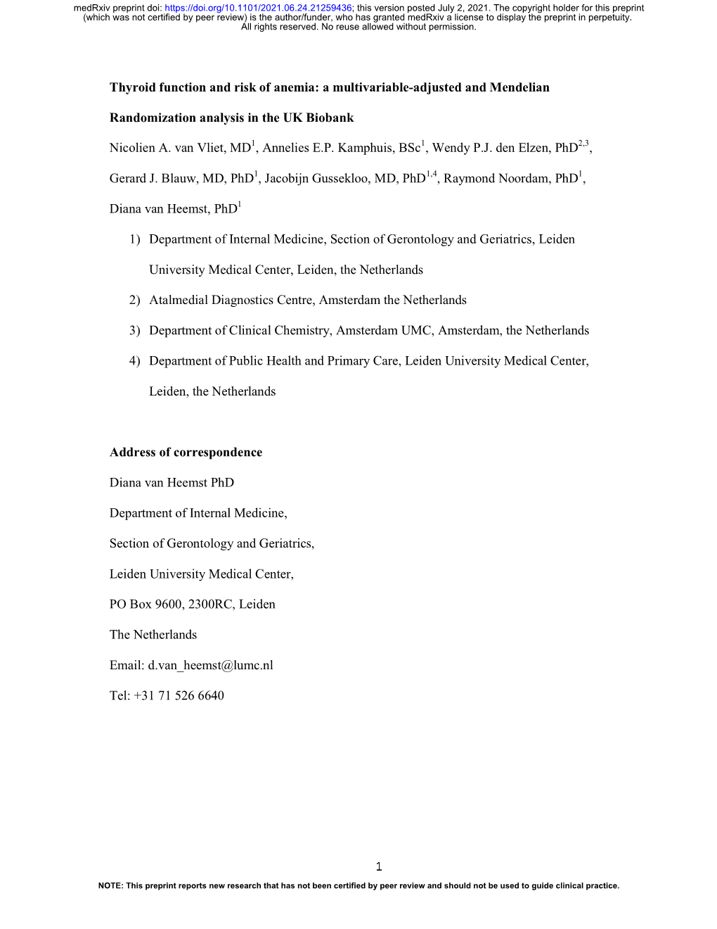 Thyroid Function and Risk of Anemia: a Multivariable-Adjusted and Mendelian