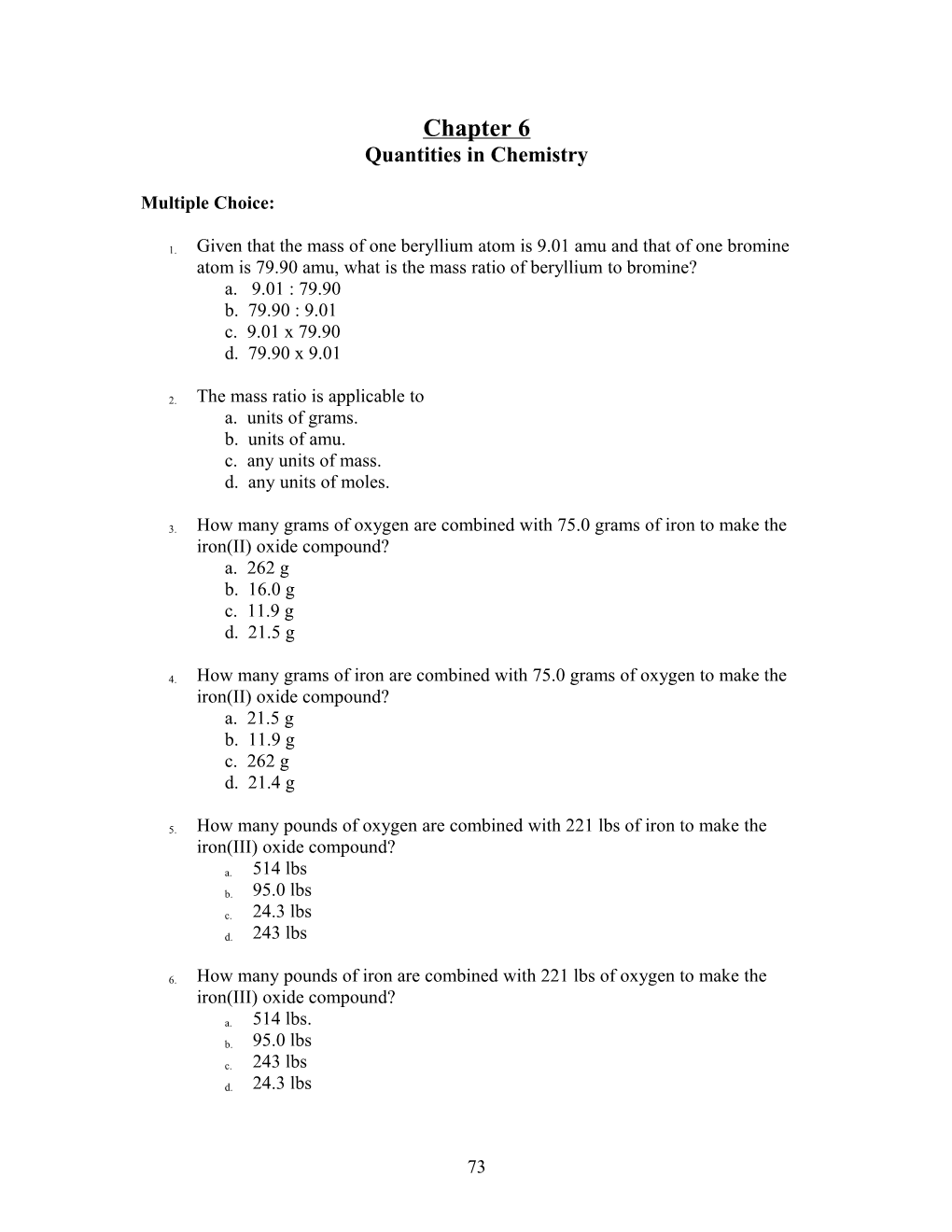 Quantities in Chemistry