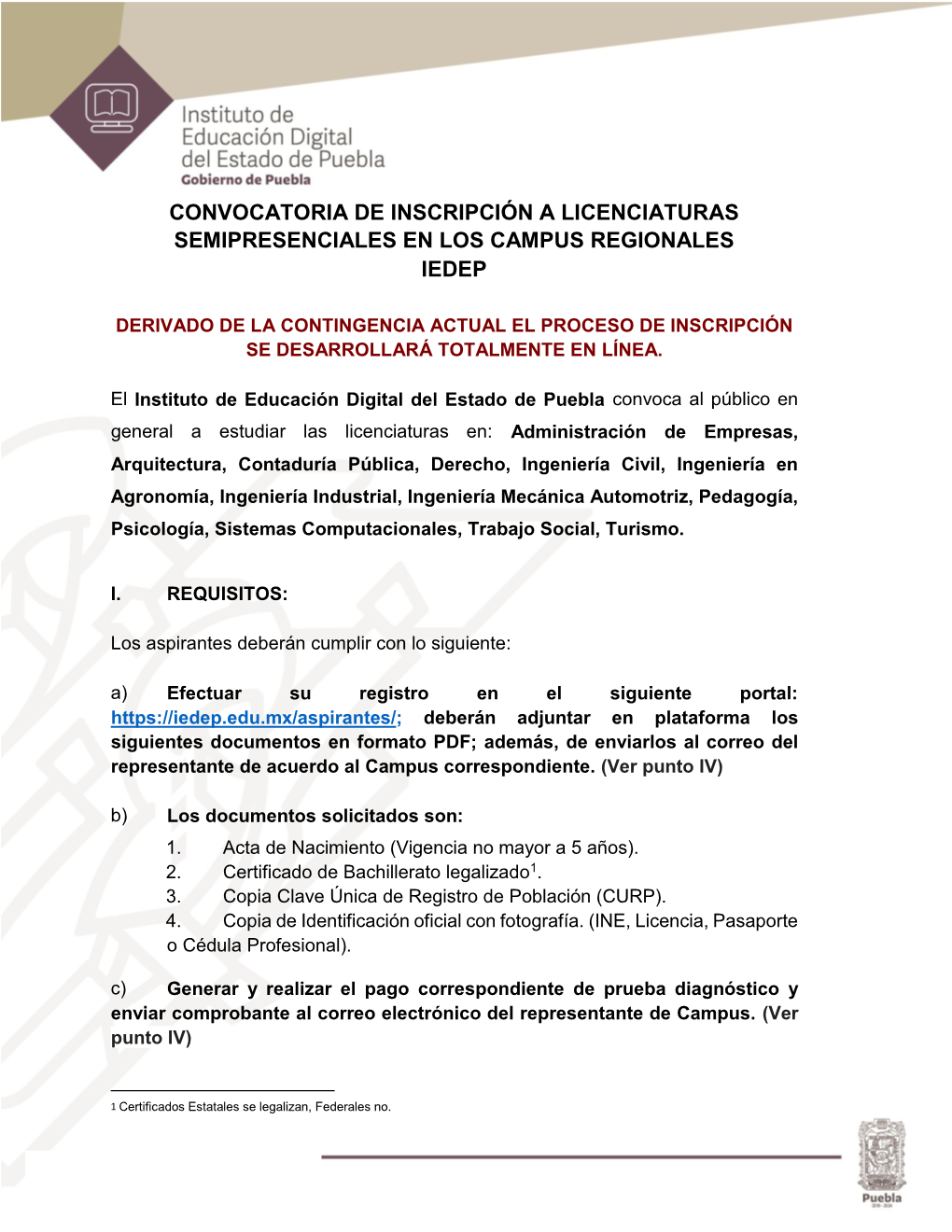 Convocatoria De Inscripción a Licenciaturas Semipresenciales En Los Campus Regionales Iedep