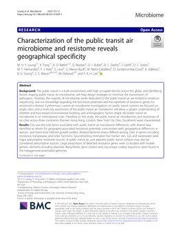 Characterization of the Public Transit Air Microbiome and Resistome Reveals Geographical Specificity M
