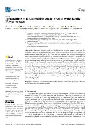 Fermentation of Biodegradable Organic Waste by the Family Thermotogaceae