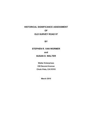 Historical Significance Assessment of Old Survey Road 97