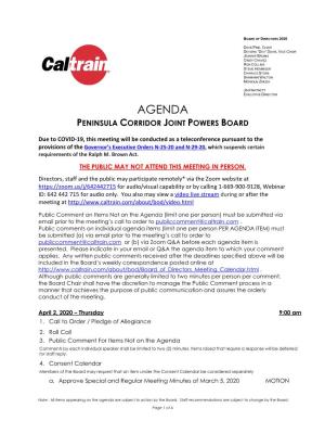 Agenda Peninsula Corridor Joint Powers Board