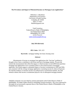 The Prevalence and Impact of Misstated Incomes on Mortgage Loan Applications*