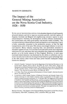 The Impact of the General Mining Association on the Nova Scotia Coal Industry, 1826-1850