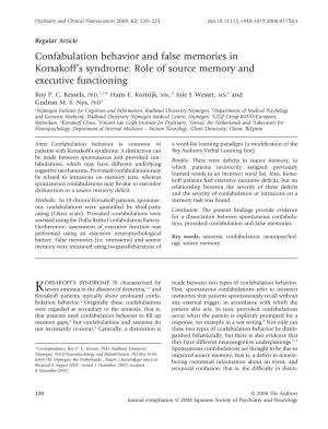 Confabulation Behavior and False Memories in Korsakoff's Syndrome: Role of Source Memory and Executive Functioning