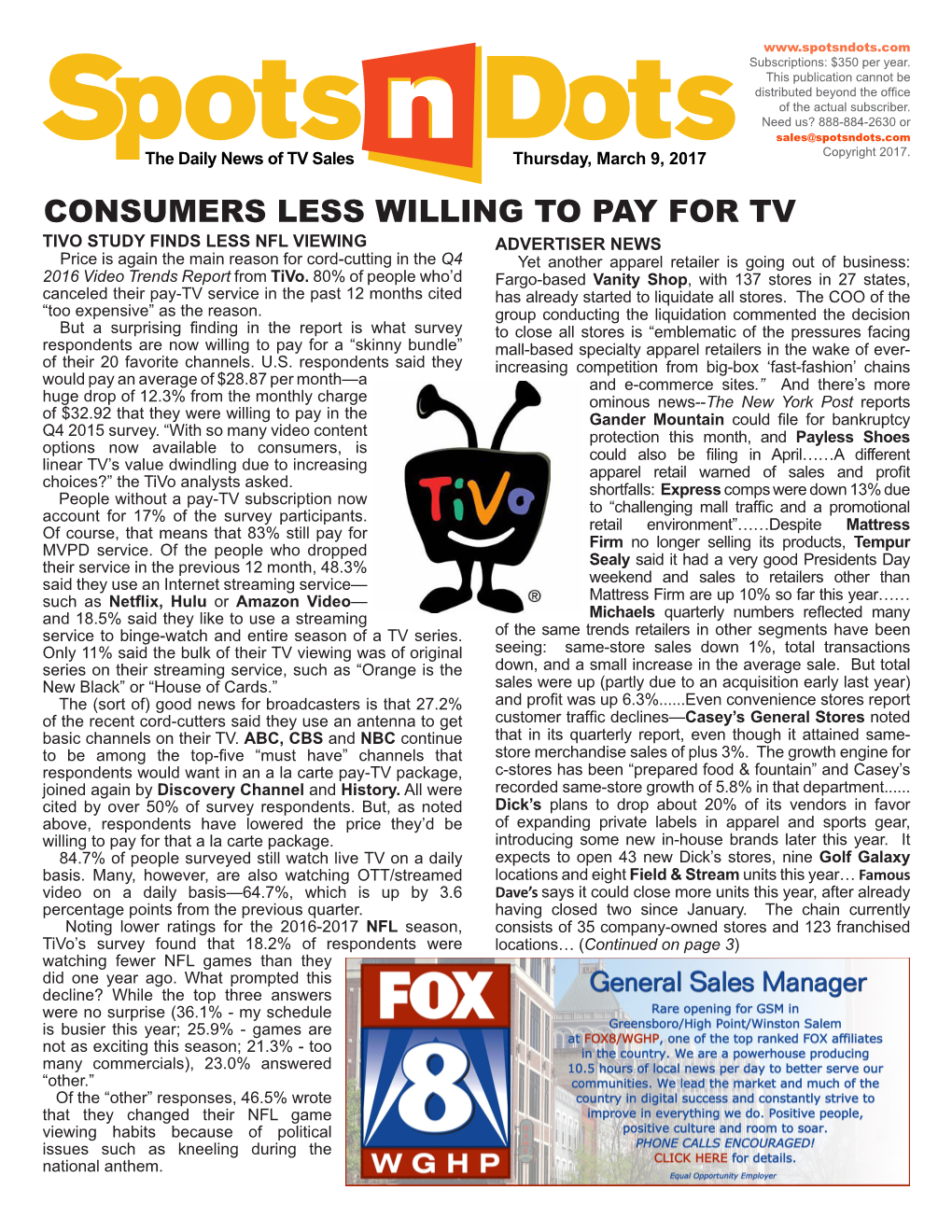 Consumers Less Willing to Pay for Tv