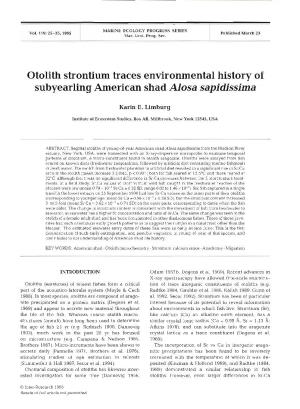 Otolith Strontium Traces Environmental History of Subyearling American Shad Alosa Sapidissima