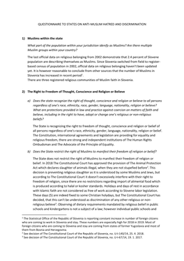 Questionnaire to States on Anti-Muslim Hatred and Discrimination