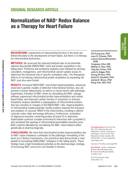 Normalization of NAD+ Redox Balance As a Therapy for Heart Failure ORIGINAL RESEARCH ARTICLE