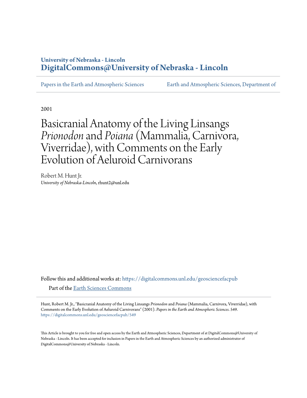 Basicranial Anatomy of the Living Linsangs Prionodon and Poiana