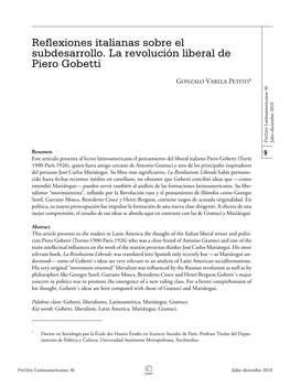 Reflexiones Italianas Sobre El Subdesarrollo. La Revolución Liberal De Piero Gobetti