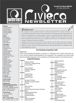 Editorial Namrata Neupane We Are Pleased to Come up with the Second Issue of Riviera Newsletter-2074