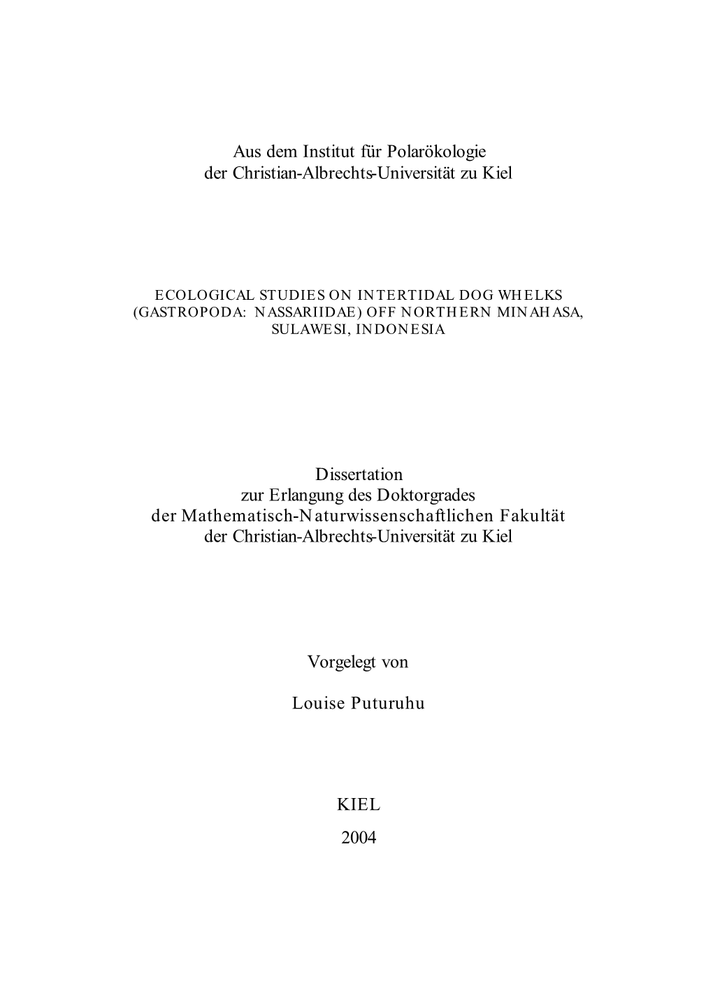 Aus Dem Institut Für Polarökologie Der Christian-Albrechts-Universität Zu Kiel Dissertation Zur Erlangung Des Doktorgrades De