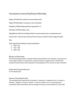Consultation-Liaison Psychiatry Fellowship