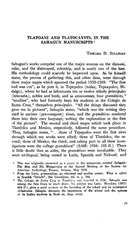 Tlatoani and Tlatocayotl in the Sahagun Manuscripts 1