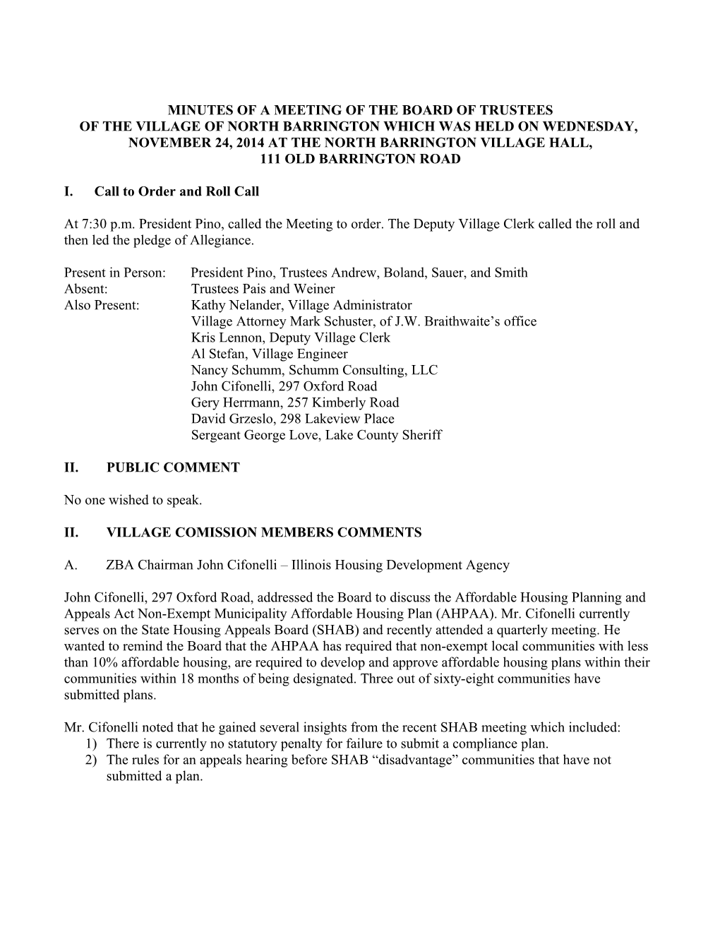 Minutes of the Public Hearing Held by the Board of Trustees